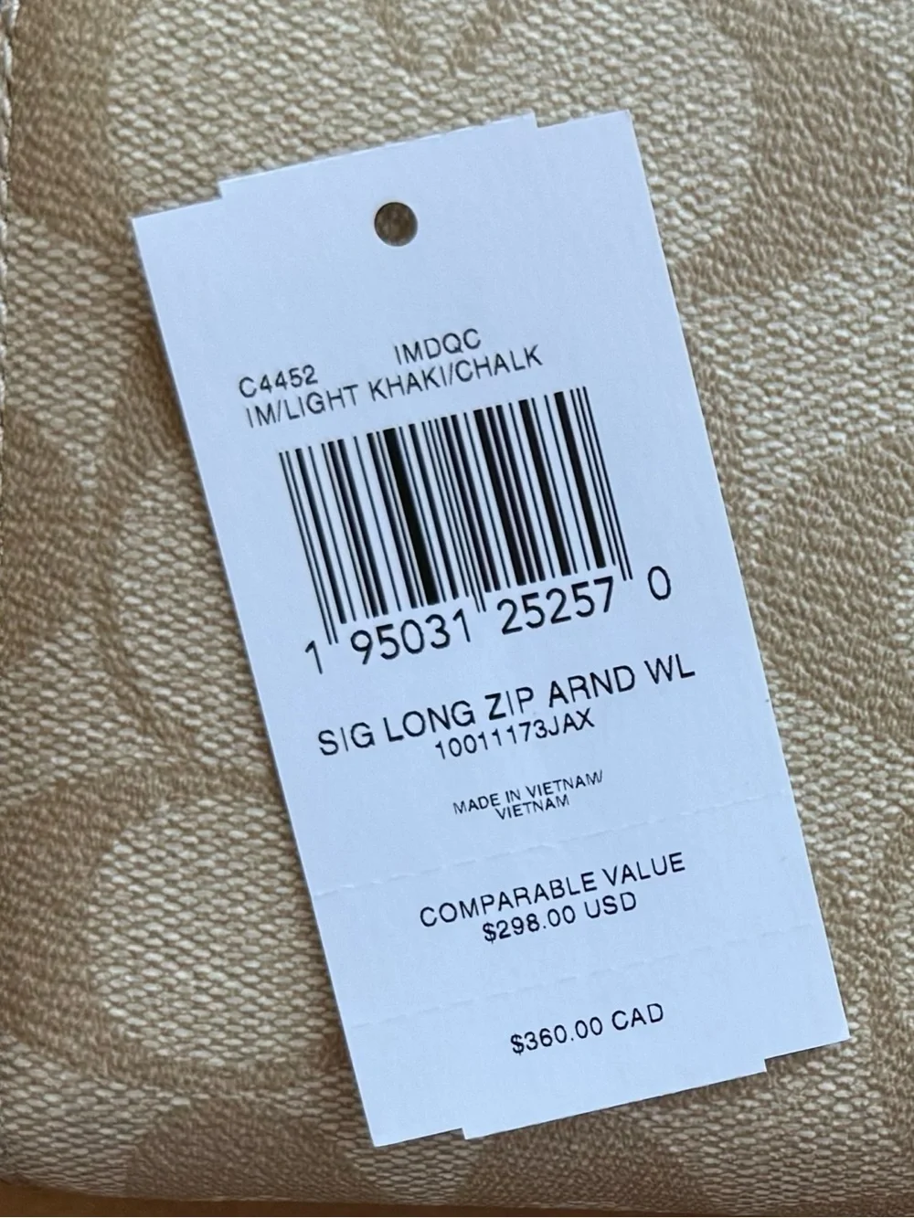 Coach Signature Long Zip Wallet in Light Khaki and Chalk